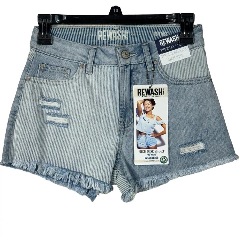 Rewash SZ 1/25 The Riley Jean Shorts Distressed Frayed Hems Hi-Rise Light Wash